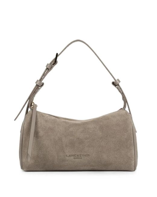 Lancaster Gray Small Suede-Effect Adjustable-Strap Shoulder Bag