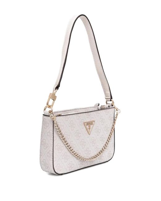 Guess White Noelle Logo-Print Shoulder Bag