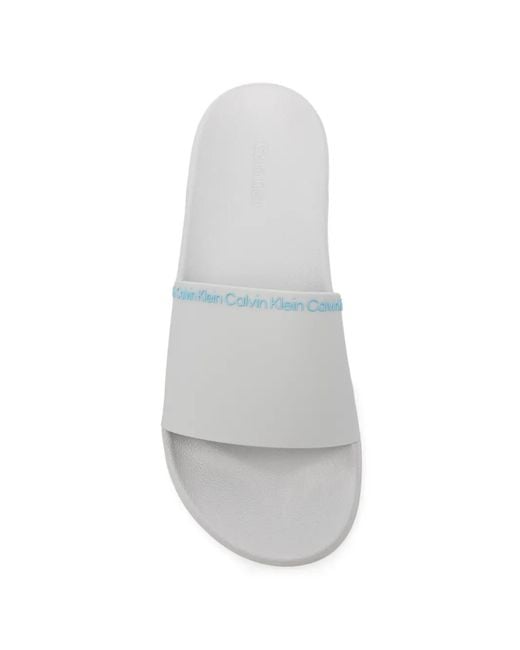 Calvin Klein White Logo-Detail Slides for men
