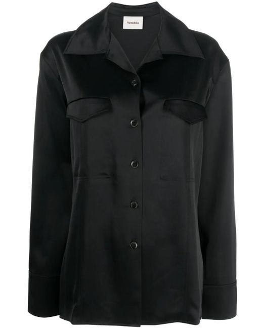Nanushka Black Justina Satin Long-Sleeve Shirt