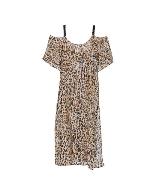 Moschino White Leopard-Print Cold-Shoulder Midi Dress