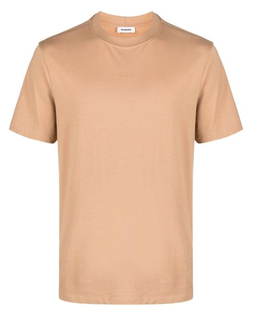 Sandro Natural Logo-embroidered Cotton T-shirt for men