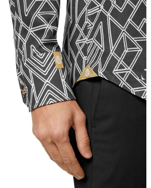 Billionaire Gray Geometric-print Linen Shirt for men