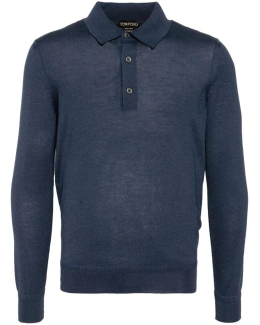 Tom Ford Blue Long-Sleeved Polo Shirt for men