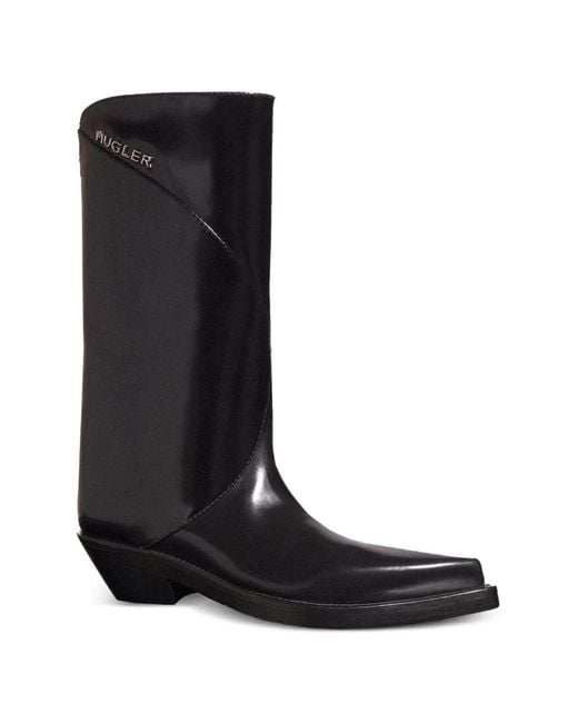 Mugler Black Pointed Leather Boots