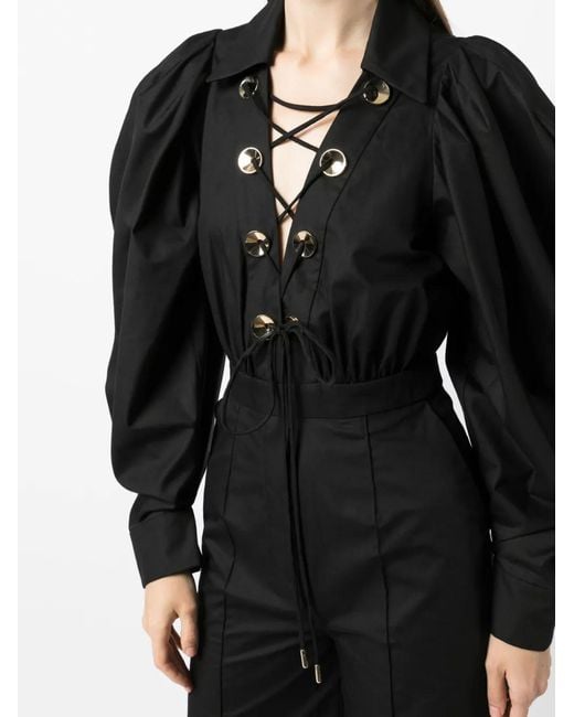 Elie Saab Black Oversized-Eyelet Flared Jumpsuit