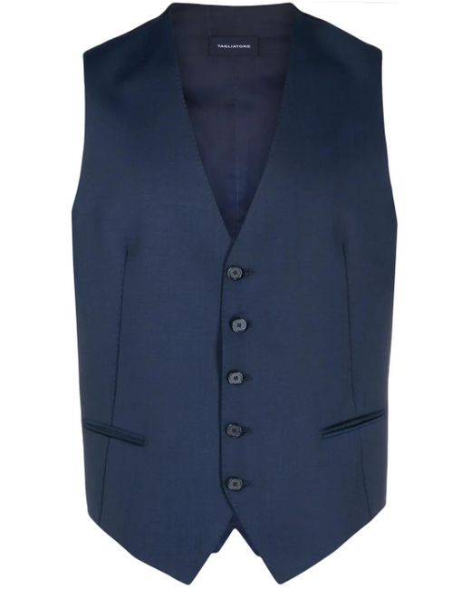 Tagliatore Blue Virgin Wool Button-Up Waistcoat for men