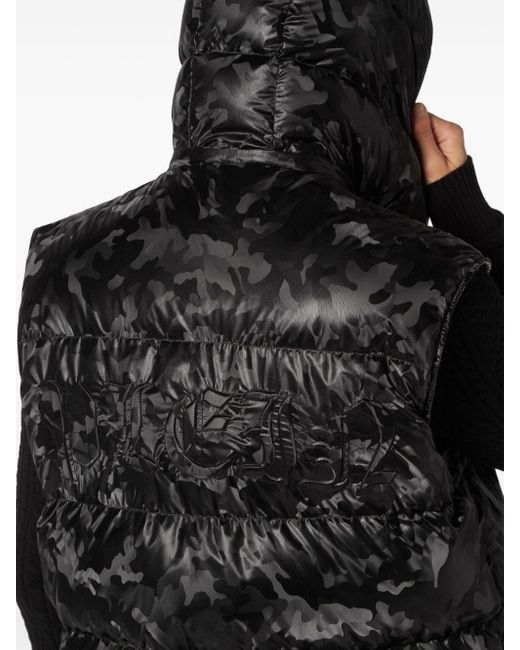 Philipp Plein Black Camouflage-print Hooded Puffer Gilet for men