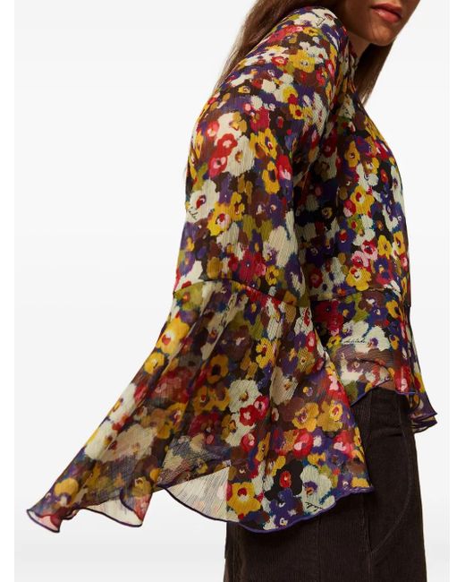 Twinset Brown Floral-Print Bell-Sleeve Blouse