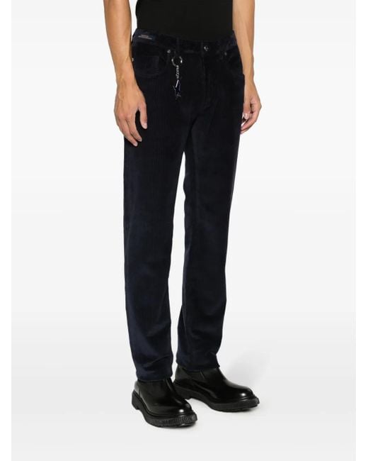 Paul & Shark Blue Shark-Keyring Corduroy Trousers for men