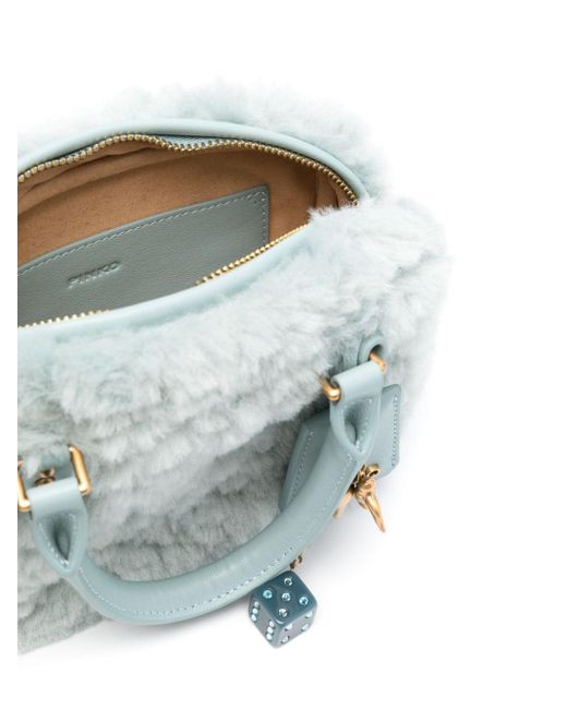 Pinko Blue Mini Bowling Bag In Faux Fur
