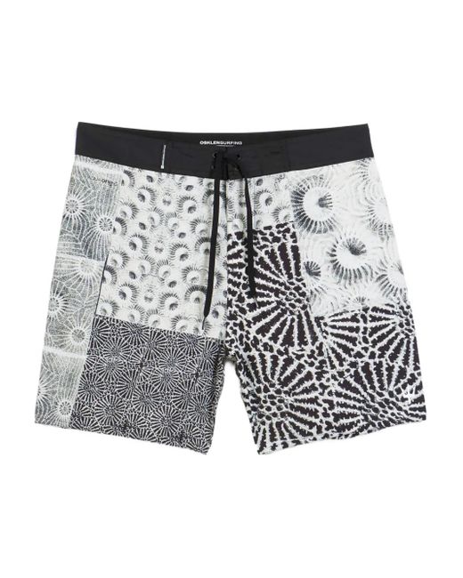 Osklen Gray Patchwork Floral Shorts for men