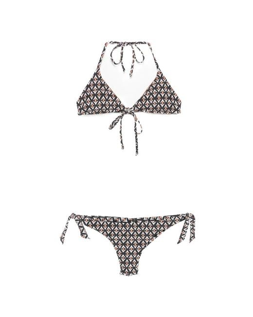 IU RITA MENNOIA White Geometric-Print Bikini