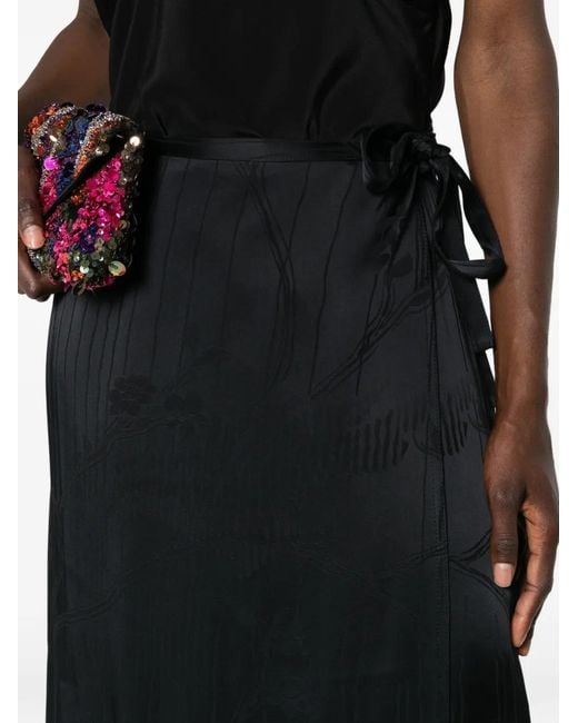 Forte_forte Black Floral-Jacquard Wrap Midi Skirt