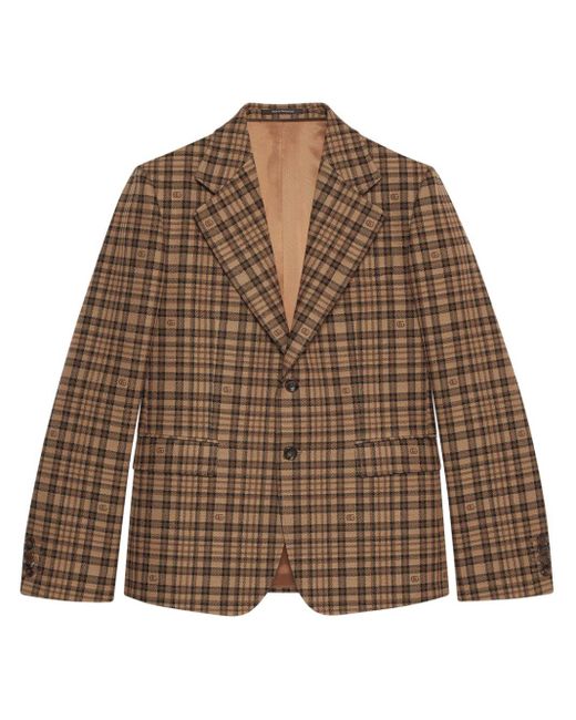 Gucci Brown Double G Check-pattern Wool Blazer for men