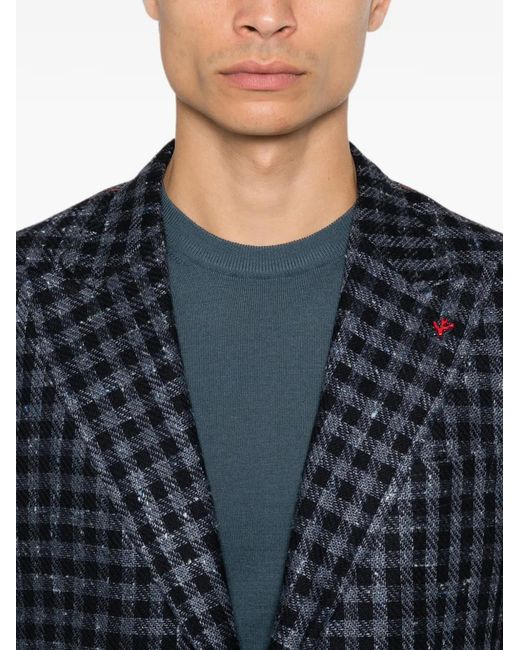 Isaia Blue Gingham-Check Notched-Lapel Blazer for men