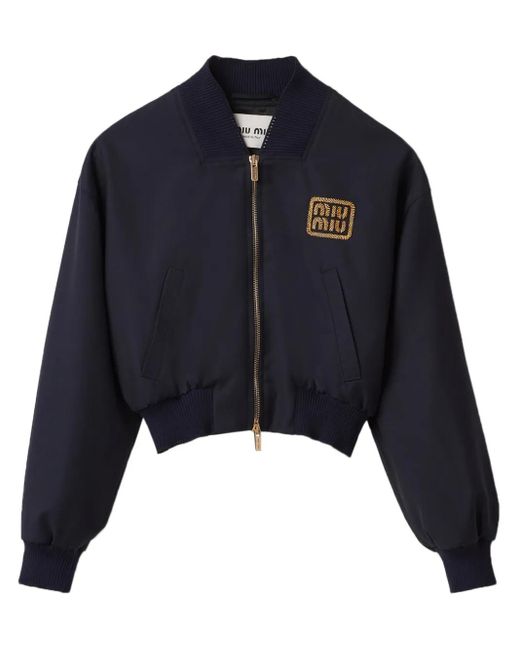Chaqueta Bomber Cropped De Lana Miu Miu de color Blue