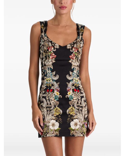 Alice + Olivia Black Renee Floral-Print Sleeveless Mini Dress