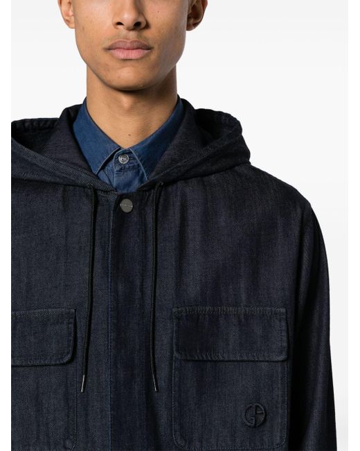 Giorgio Armani Blue Hooded Denim Shirt Jacket for men