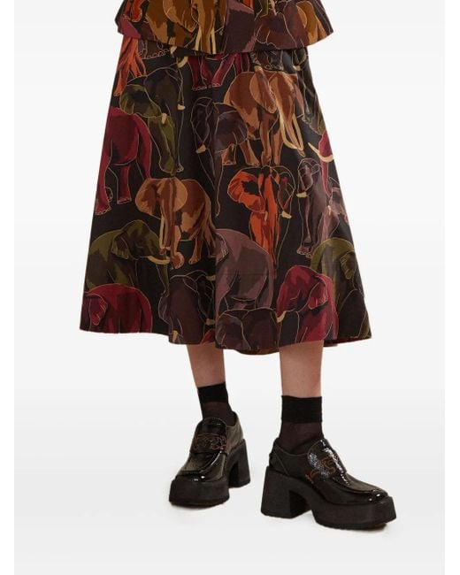 Farm Rio Midi-Rok Met Olifantprint in het Red