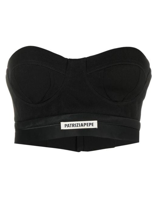 Patrizia Pepe Black Logo-Patch Tailored Bustier Top