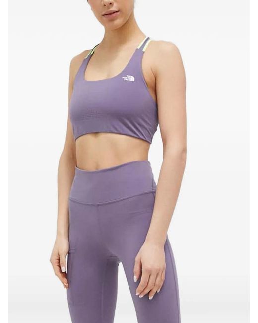 The North Face Purple Movmynt Logo-Print Racerback Sports Bra