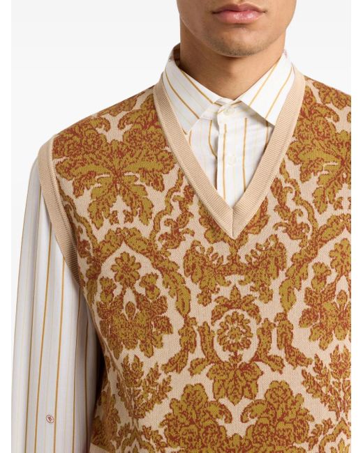 Etro Brown Jacquard-Pattern Waistcoat for men