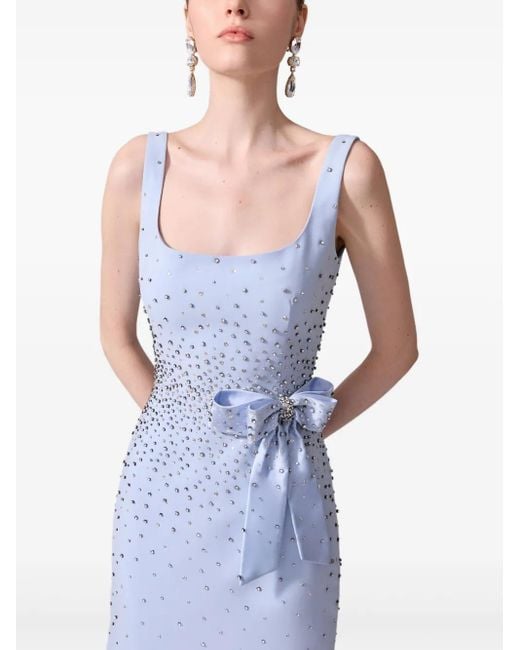 Carolina Herrera Midi-Jurk Verfraaid Met Kristallen in het Blue