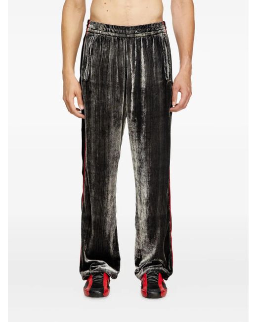 DIESEL Gray P-Hay Velour Side-Stripe Trousers for men