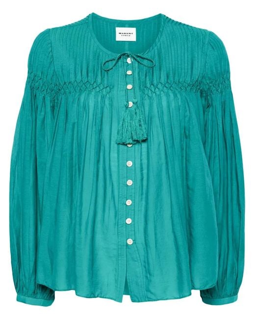 Isabel Marant Green Abadi Pintuck Blouse