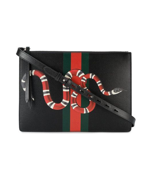 Gucci Web And Snake Messenger Bag in Black for Men | Lyst