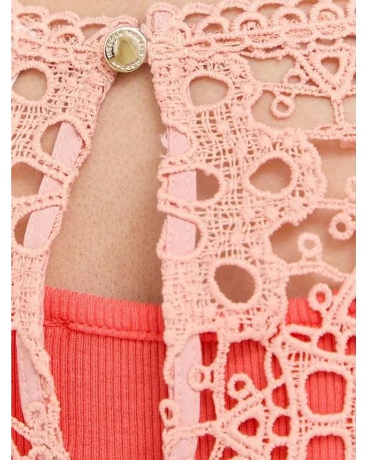 Morgan Red Lace Openwork Top