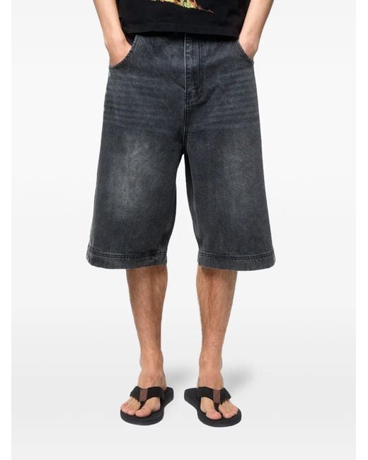 GODMADE Blue Washed-Effect Logo-Print Shorts for men