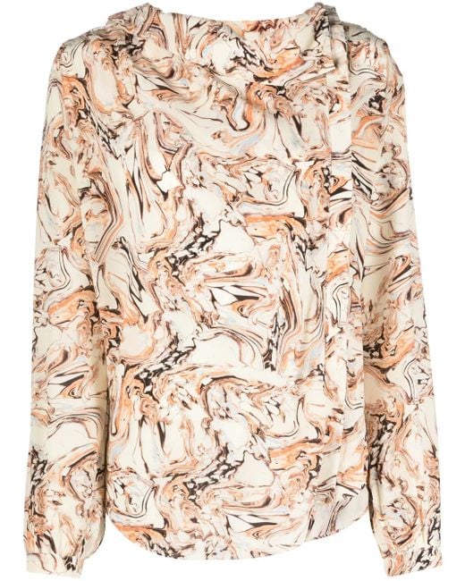 Isabel Marant Natural Tiphaine Marble-Print Silk Blouse