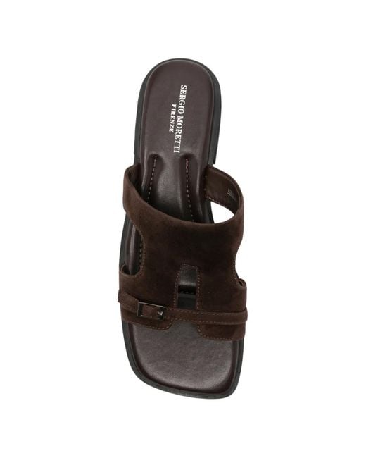 SERGIO MORETTI FIRENZE Brown Buckle-Detail Suede Sandals