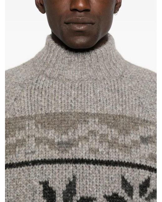 Magliano Gray Floral-Pattern Mock-Neck Sweater