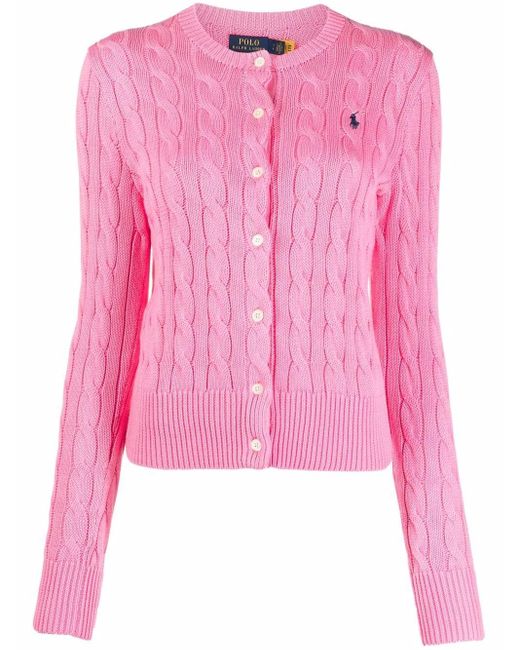 Polo Ralph Lauren Pink Cable-knit Button-up Cardigan