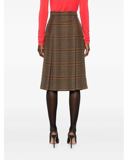 Saint Laurent Brown Karierter Midirock