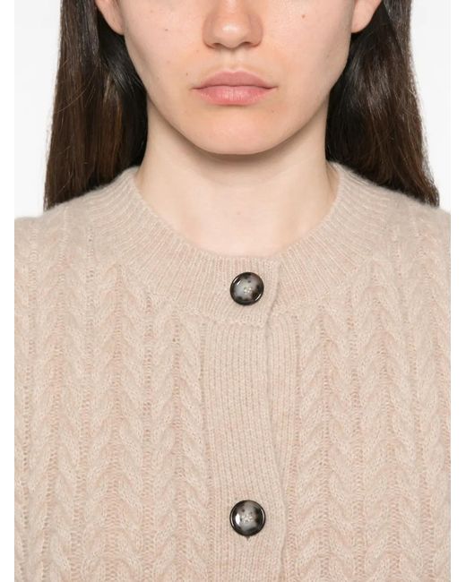 Allude Natural Cable-Knit Button-Up Cardigan