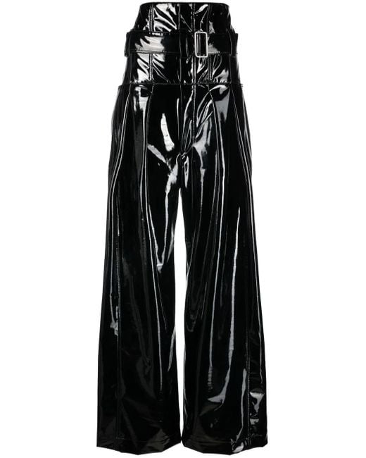 Philosophy Di Lorenzo Serafini Black High-Shine Wide-Leg Trousers