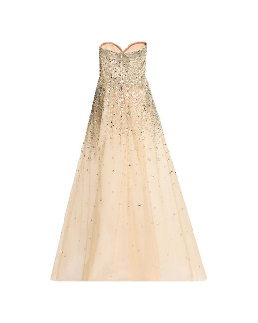Elie Saab Natural Stud-Embellished Maxi Dress