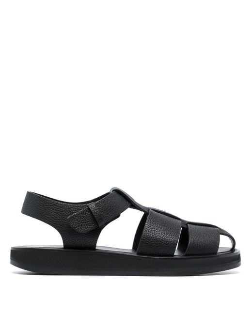 The Row Black Fisherman Leather Sandals