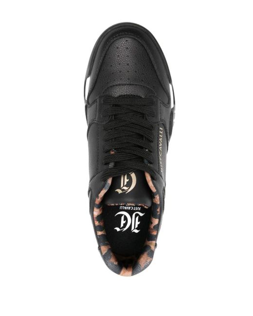 Just Cavalli Black Embossed-Logo Leather Sneakers