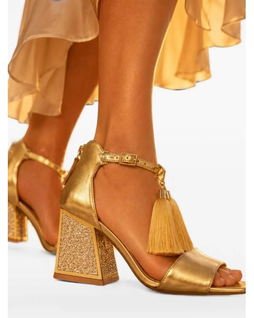 Kat Maconie Natural Kay Tassel-Embellished Glitter-Block Sandals