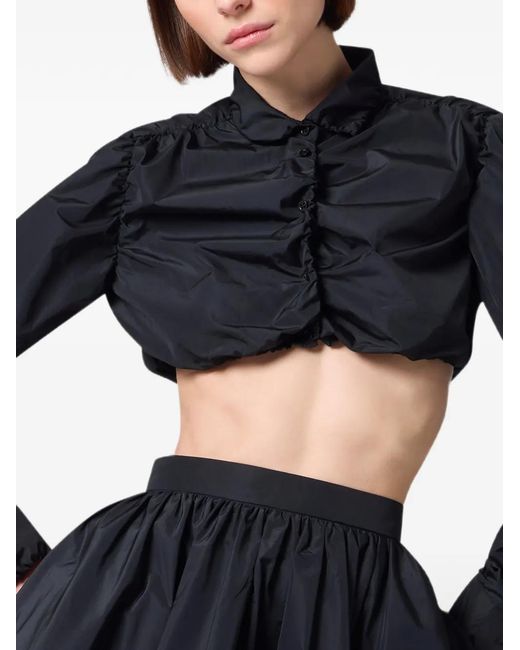 MSGM Black Cropped Gathered-Detail Shirt