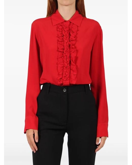 Nude Red Ruffled Shirt