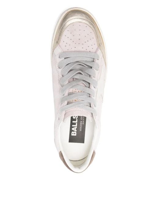 Golden Goose Deluxe Brand White Distressed Suede Low-Top Sneakers With Star Emblem