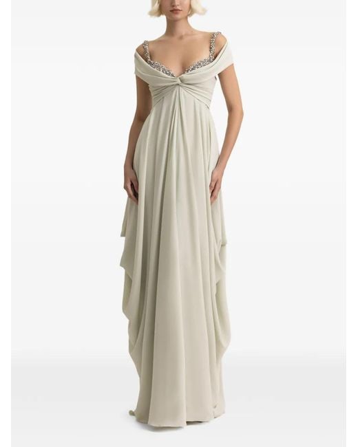 Gemy Maalouf Natural Beaded-Detail Maxi Dress