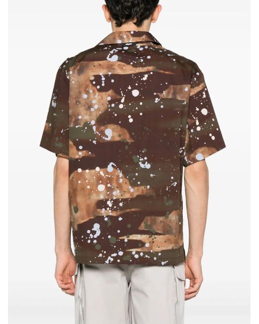 MSGM Brown Paint-Splatter Cotton Shirt for men
