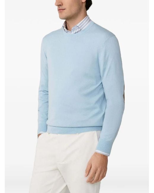 Hackett Blue Elbow-Patch Crew-Neck Sweater for men